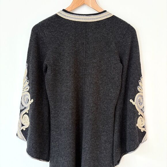 Calypso St. Barth Gray Metallic Ribbon Embroidered Cashmere Bell Sleeve Dress XS - Picture 8 of 11